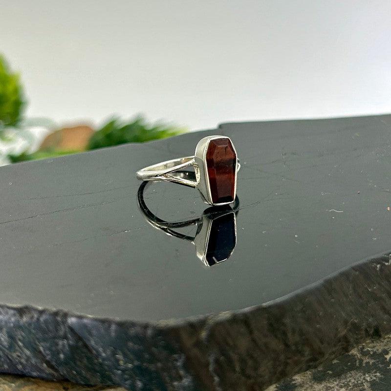 Unisex Red Tigers Eye Coffin Rings || .925 Sterling Silver-Nature's Treasures