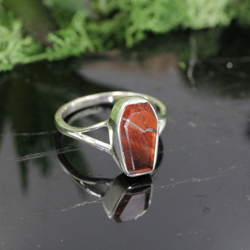 Unisex Red Tigers Eye Coffin Rings || .925 Sterling Silver-Nature's Treasures