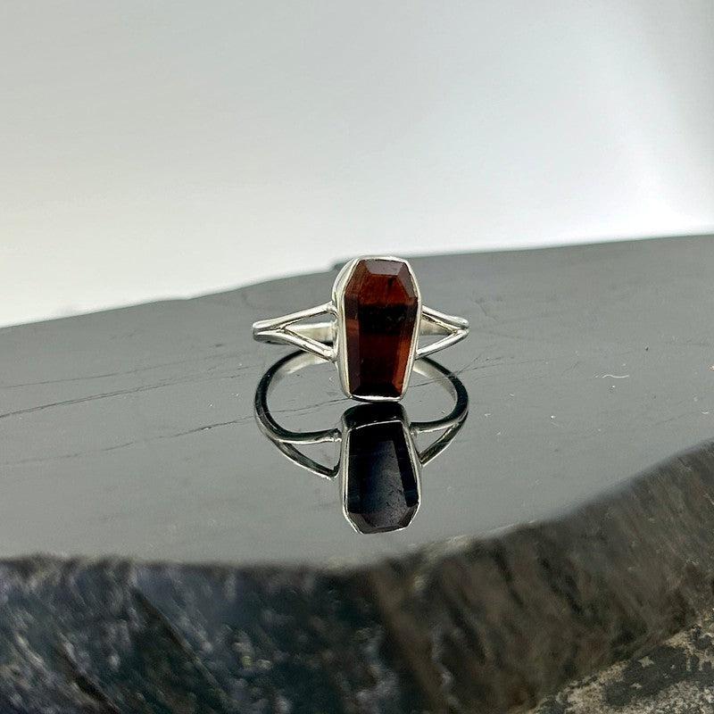Unisex Red Tigers Eye Coffin Rings || .925 Sterling Silver-Nature's Treasures