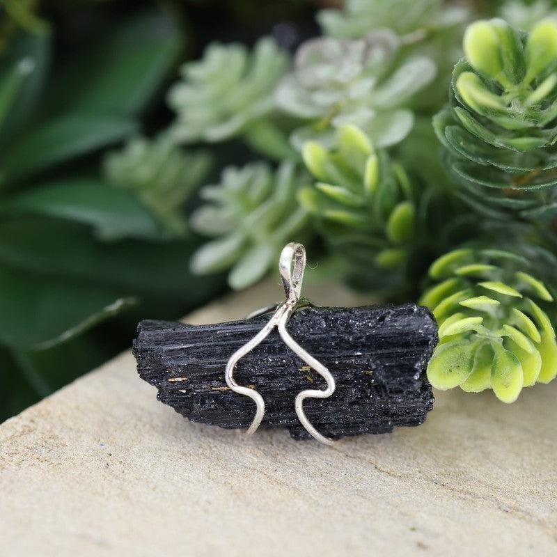 Unisex Rough Black Tourmaline Wire Wrap Pendant-Nature's Treasures