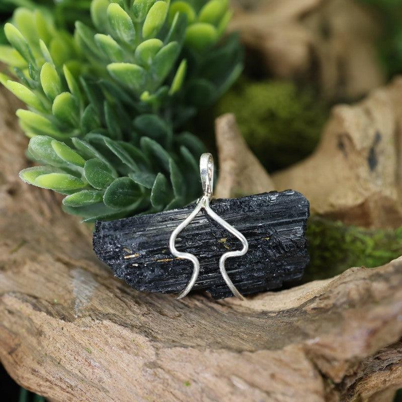 Unisex Rough Black Tourmaline Wire Wrap Pendant-Nature's Treasures