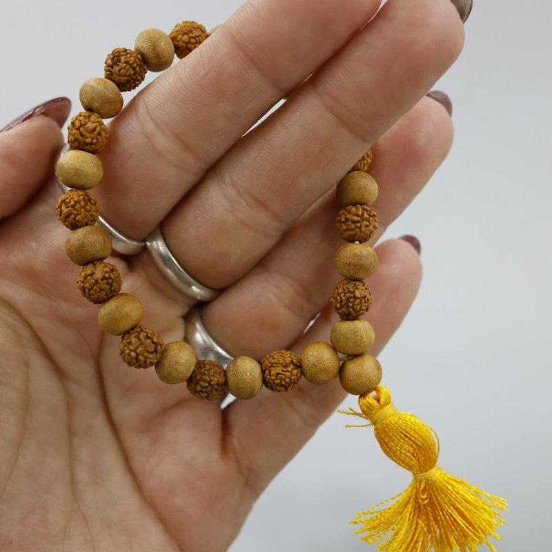 Unisex Sandalwood And Rudraksha Seed Mala Bracelet With Tassel-Nature's Treasures