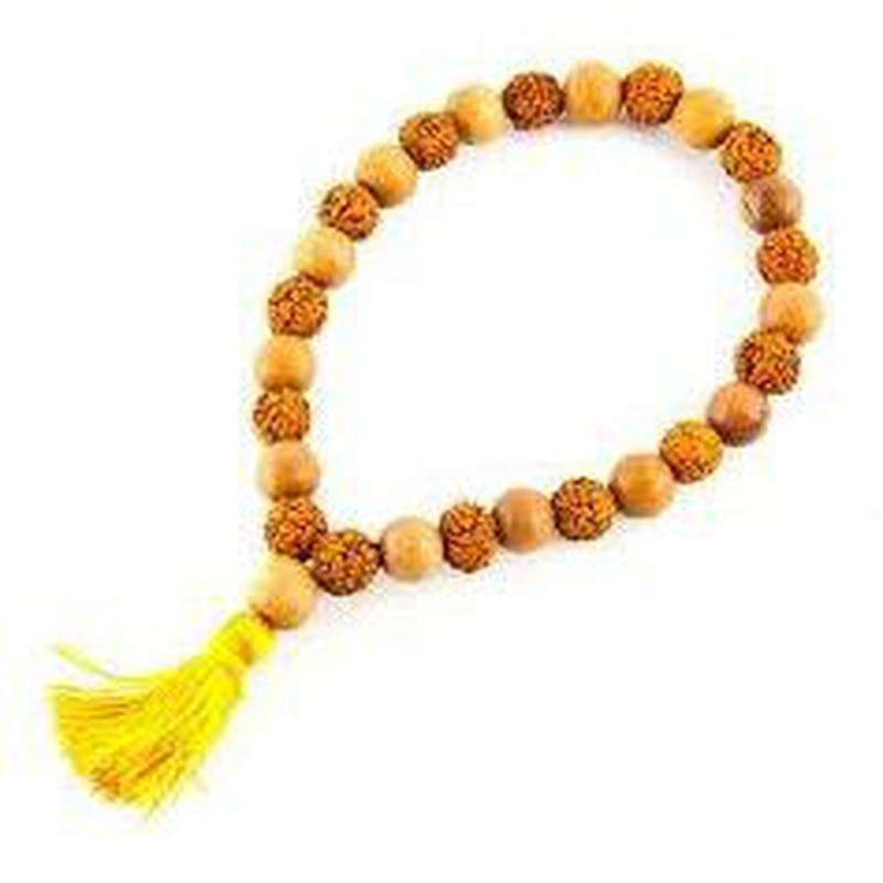 Unisex Sandalwood And Rudraksha Seed Mala Bracelet With Tassel-Nature's Treasures