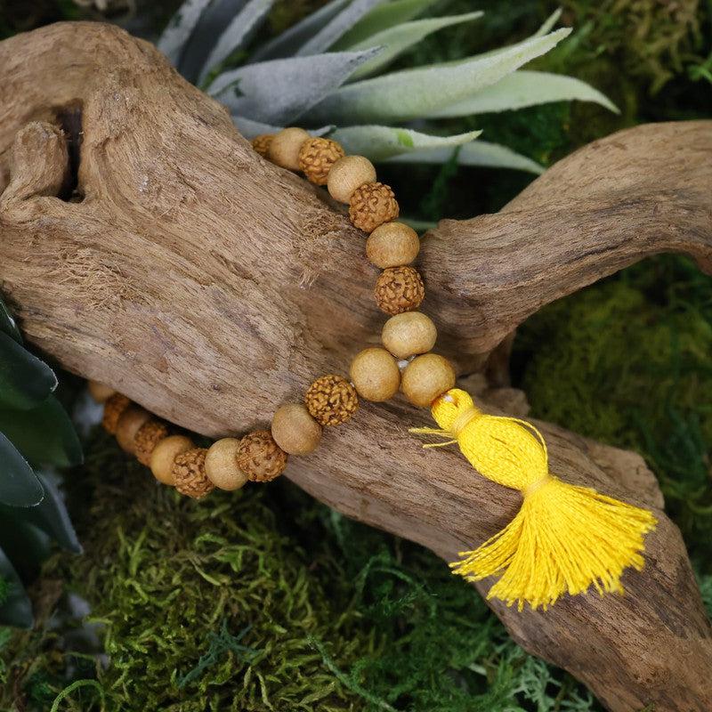 Unisex Sandalwood And Rudraksha Seed Mala Bracelet With Tassel-Nature's Treasures