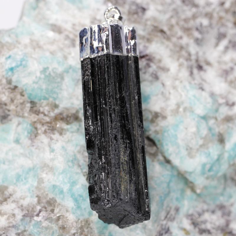 Unisex Silver Plated Black Tourmaline Pendants-Nature's Treasures