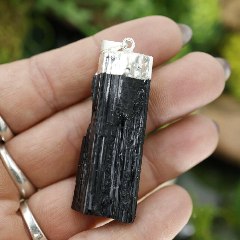 Unisex Silver Plated Black Tourmaline Pendants-Nature's Treasures