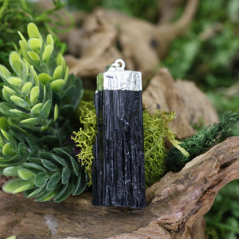Unisex Silver Plated Black Tourmaline Pendants-Nature's Treasures
