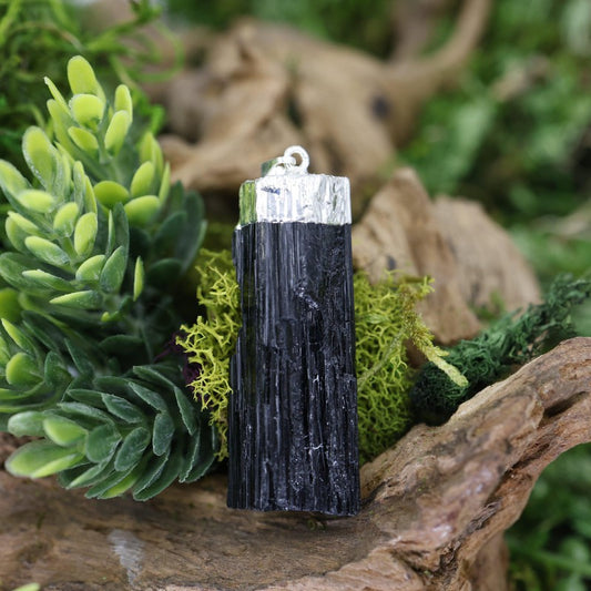 Unisex Silver Plated Black Tourmaline Pendants-Nature's Treasures
