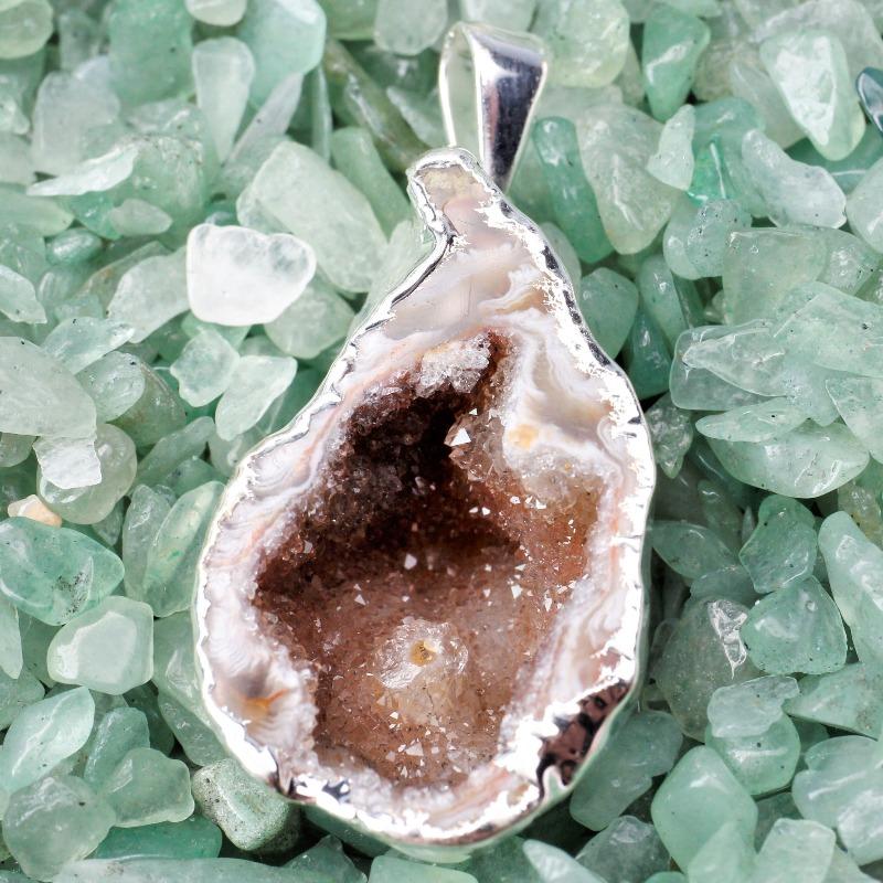 Unisex Silver Plated Half Geode Druzy Pendants-Nature's Treasures