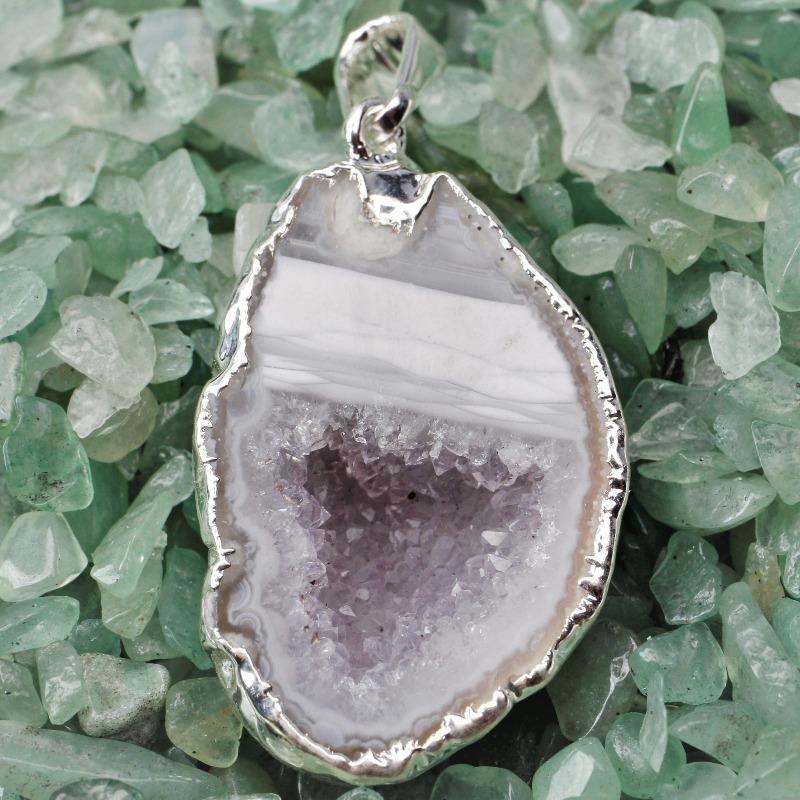 Unisex Silver Plated Half Geode Druzy Pendants-Nature's Treasures