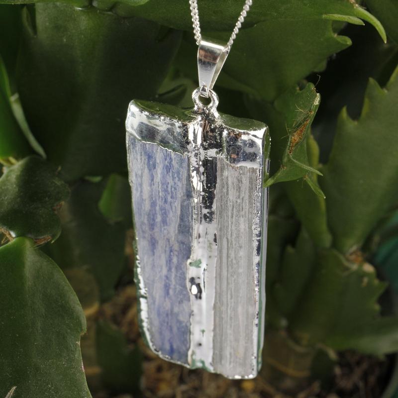 Unisex Silver Plated Selenite and Kyanite Pendants-Nature's Treasures