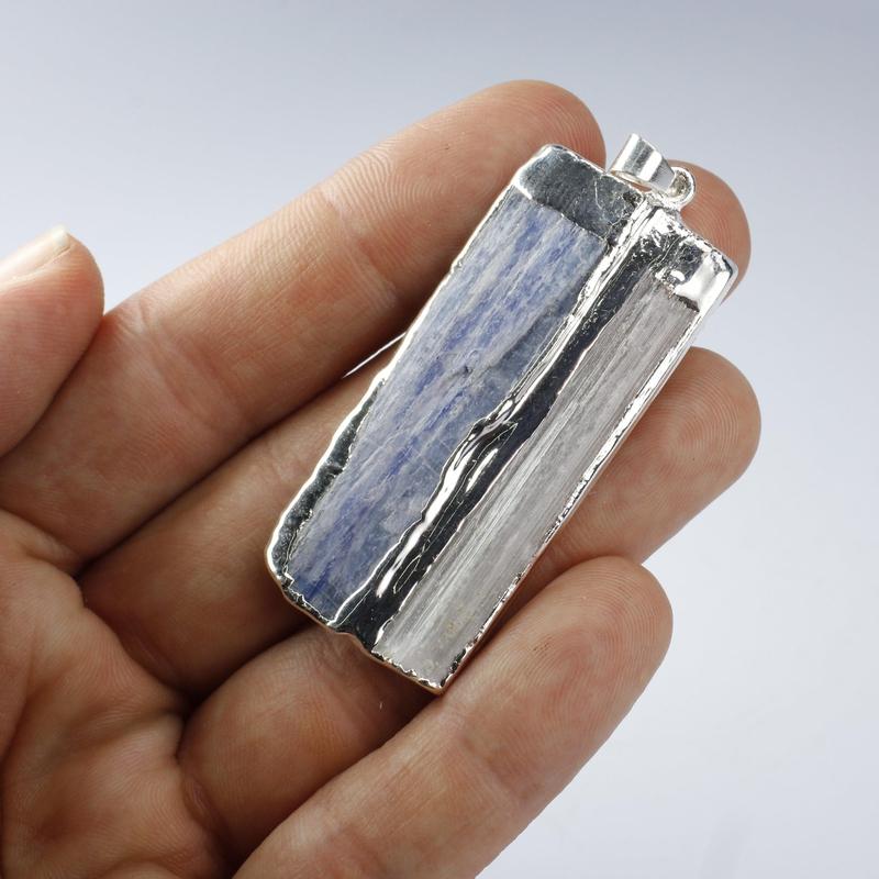 Unisex Silver Plated Selenite and Kyanite Pendants-Nature's Treasures