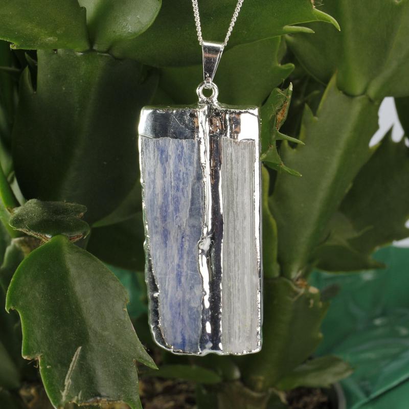 Unisex Silver Plated Selenite and Kyanite Pendants-Nature's Treasures