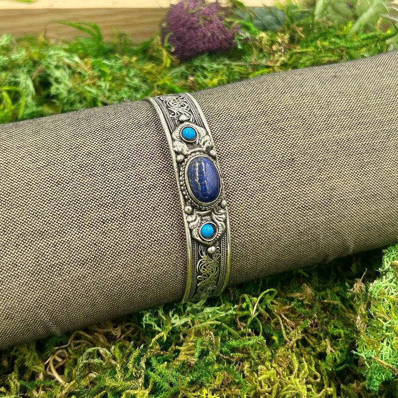 Unisex Tibetan White Metal Gemstone Bracelet-Nature's Treasures