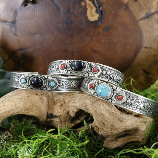 Unisex Tibetan White Metal Gemstone Bracelet-Nature's Treasures