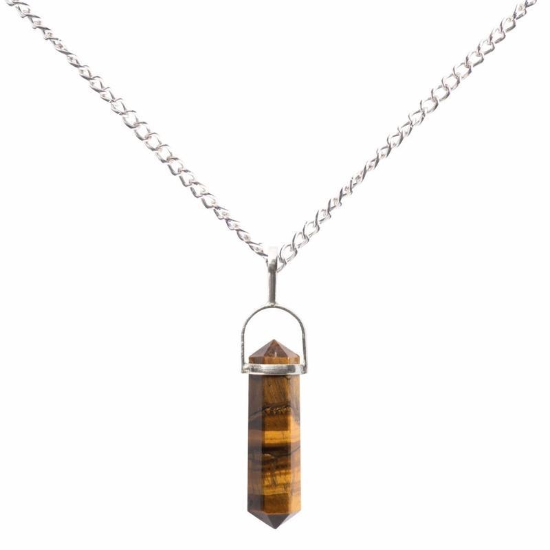 Unisex Tiger's Eye Double Terminated Pendant || .925 Sterling Silver