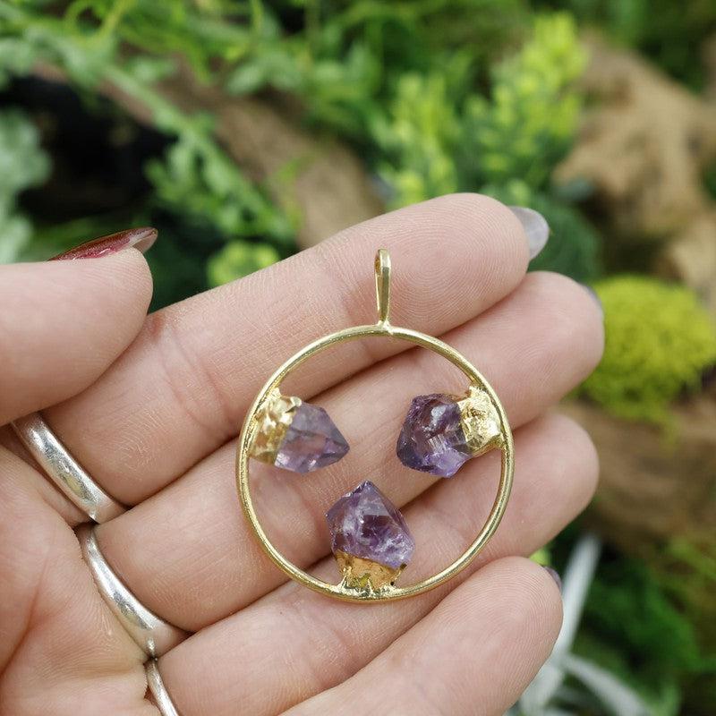 Unisex Triple Point Gemstone Plated Circle Pendants-Nature's Treasures