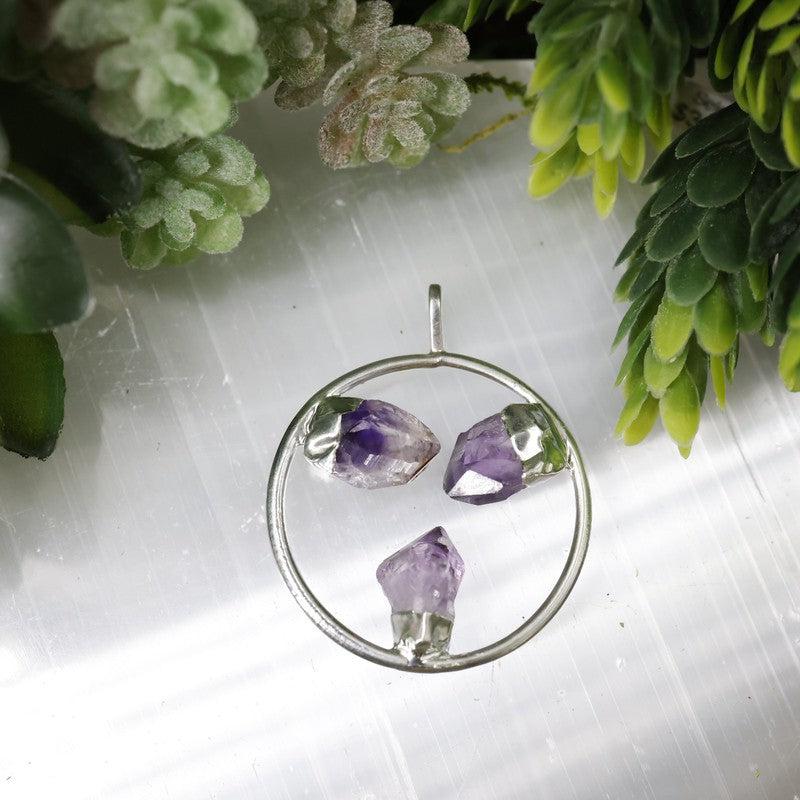 Unisex Triple Point Gemstone Plated Circle Pendants-Nature's Treasures