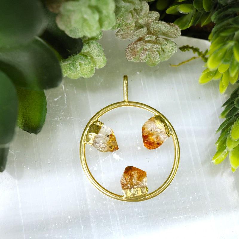 Unisex Triple Point Gemstone Plated Circle Pendants-Nature's Treasures