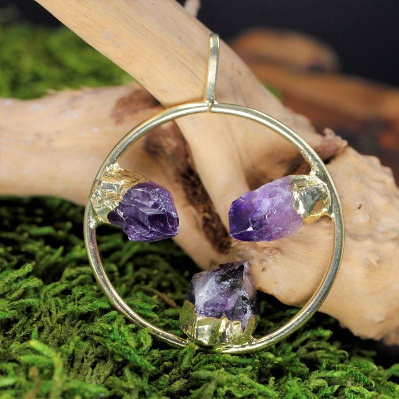 Unisex Triple Point Gemstone Plated Circle Pendants-Nature's Treasures