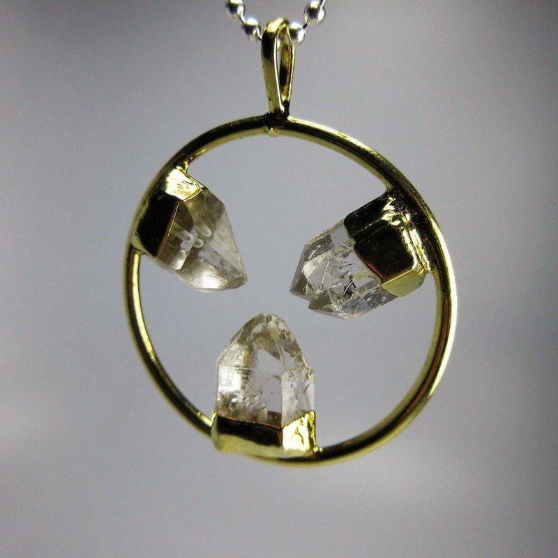 Unisex Triple Point Gemstone Plated Circle Pendants-Nature's Treasures