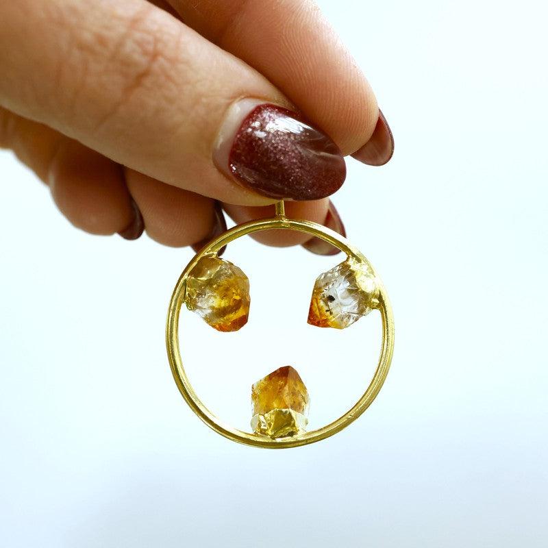 Unisex Triple Point Gemstone Plated Circle Pendants-Nature's Treasures