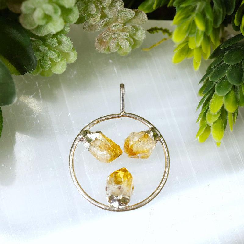 Unisex Triple Point Gemstone Plated Circle Pendants-Nature's Treasures
