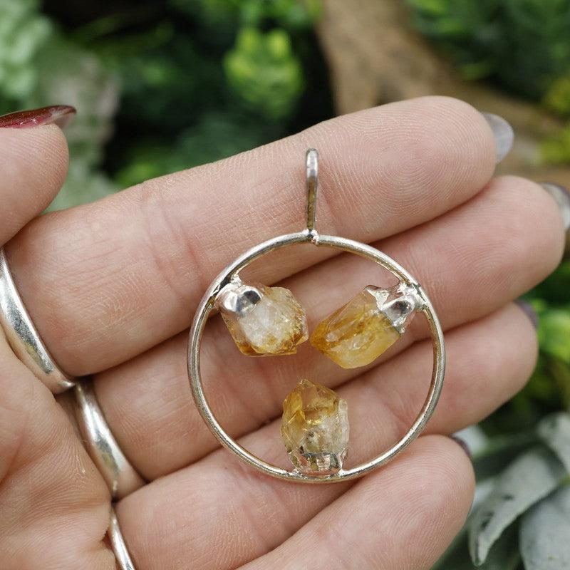 Unisex Triple Point Gemstone Plated Circle Pendants-Nature's Treasures