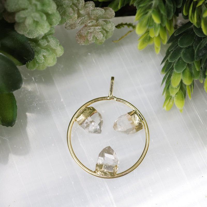 Unisex Triple Point Gemstone Plated Circle Pendants-Nature's Treasures