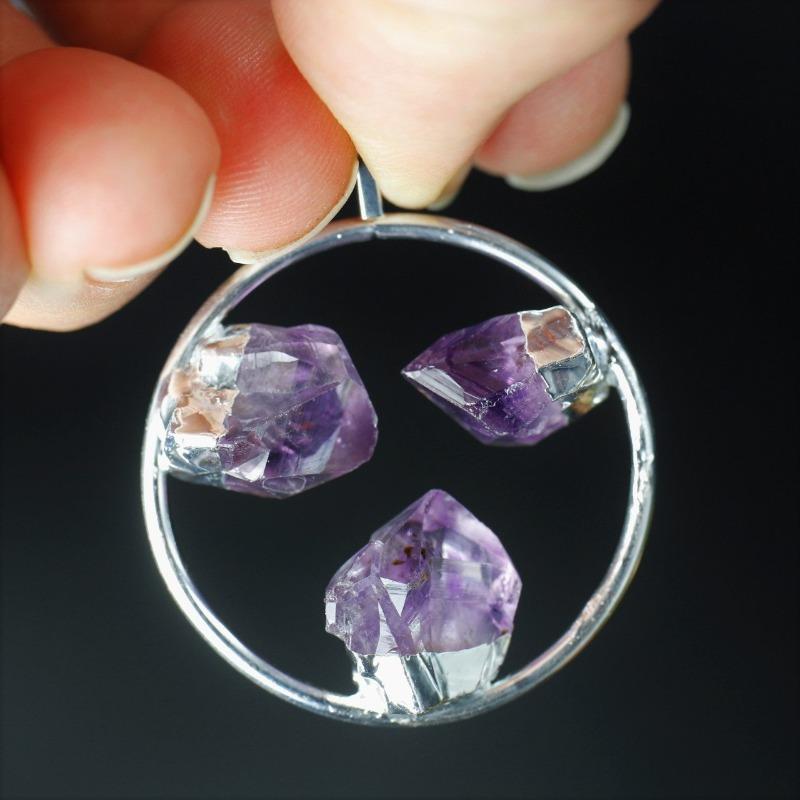 Unisex Triple Point Gemstone Plated Circle Pendants-Nature's Treasures