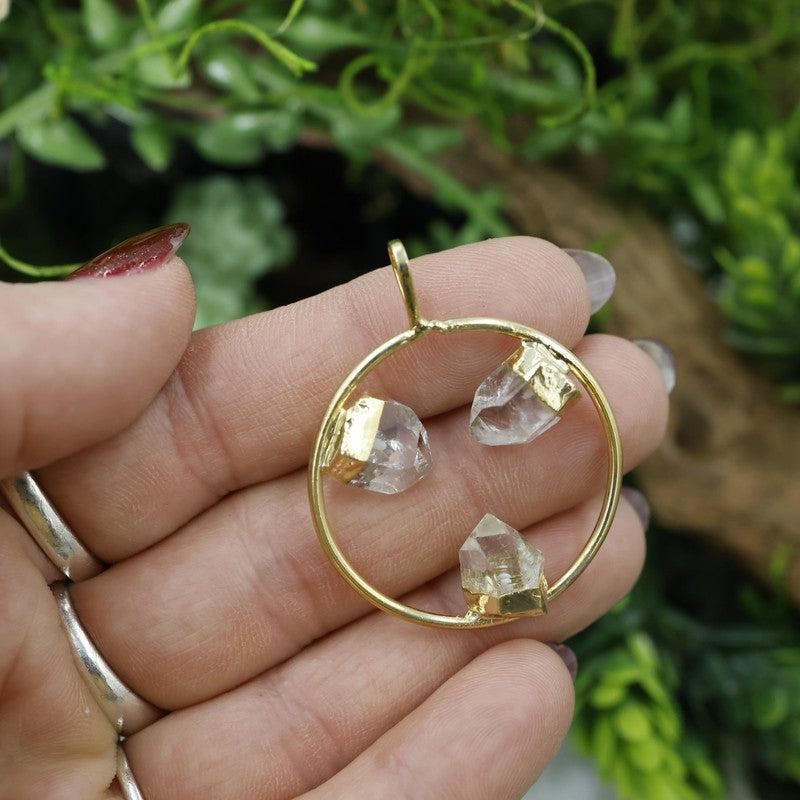 Unisex Triple Point Gemstone Plated Circle Pendants-Nature's Treasures