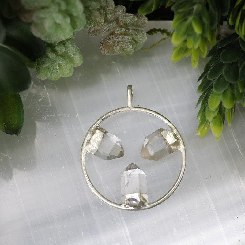 Unisex Triple Point Gemstone Plated Circle Pendants-Nature's Treasures