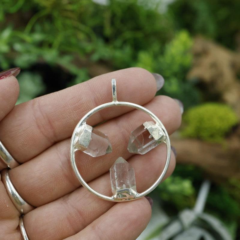 Unisex Triple Point Gemstone Plated Circle Pendants-Nature's Treasures