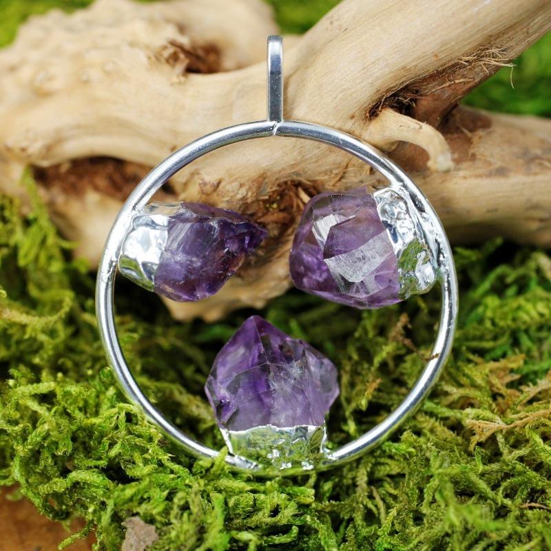 Unisex Triple Point Gemstone Plated Circle Pendants-Nature's Treasures