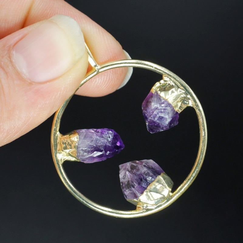 Unisex Triple Point Gemstone Plated Circle Pendants-Nature's Treasures