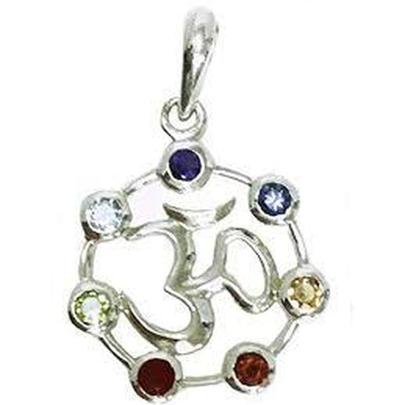 Unisex White Metal Om Symbol Chakra Pendant-Nature's Treasures