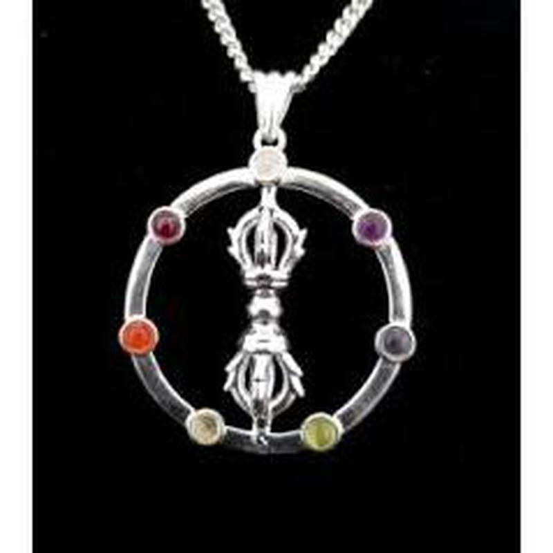 Unisex White Metal Tibetan Dorje Chakra Pendant-Nature's Treasures