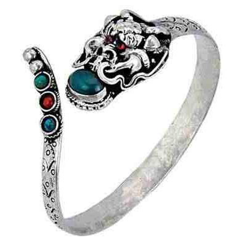 Unisex White Metal Tibetan Dragon Head Gemstone Bracelet-Nature's Treasures