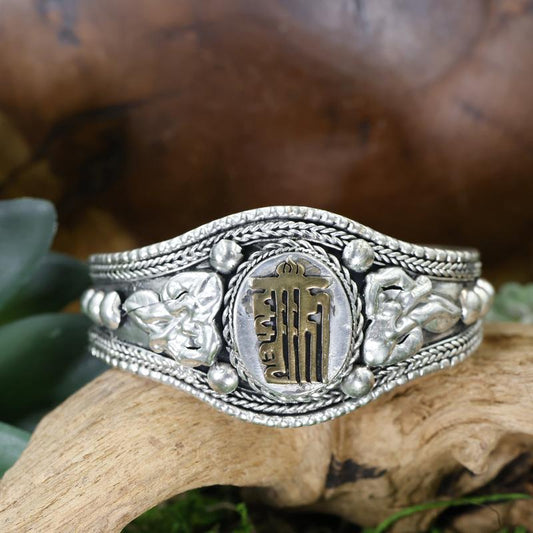 Unisex White Metal Tibetan Kalachakra Bracelet-Nature's Treasures