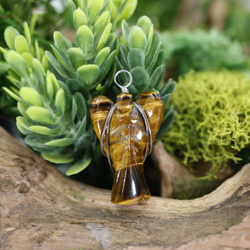 Unisex Wire Wrapped Angel Gemstone Pendants-Nature's Treasures