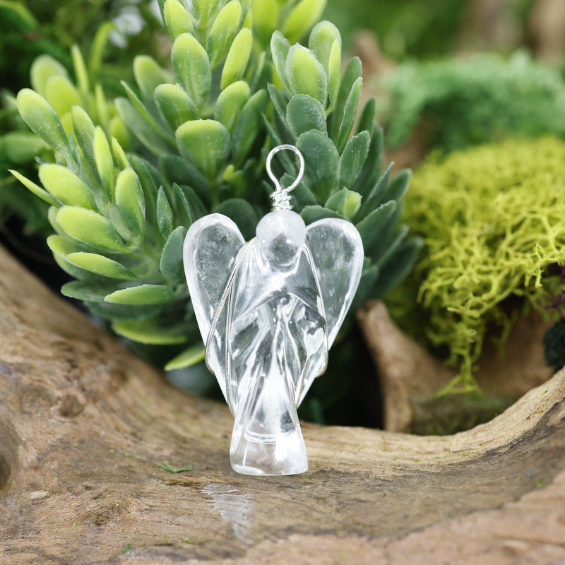 Unisex Wire Wrapped Angel Gemstone Pendants-Nature's Treasures