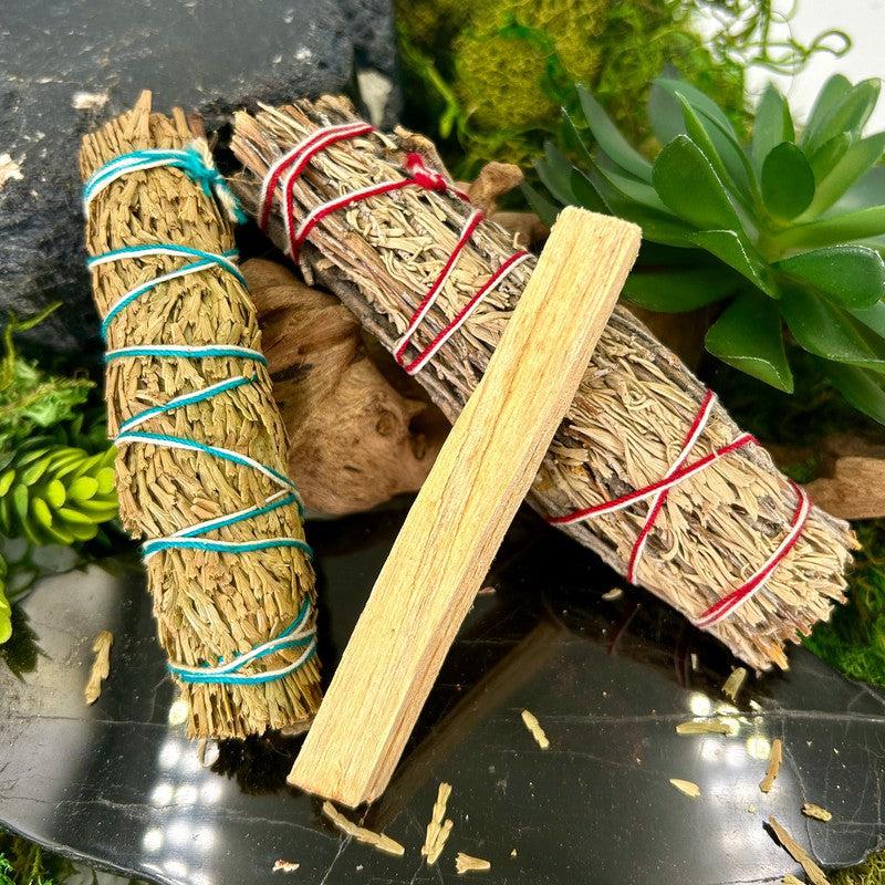 Variety Smudge Pack || Palo Santo, Flat Cedar Leaf, Mount Shasta Sage