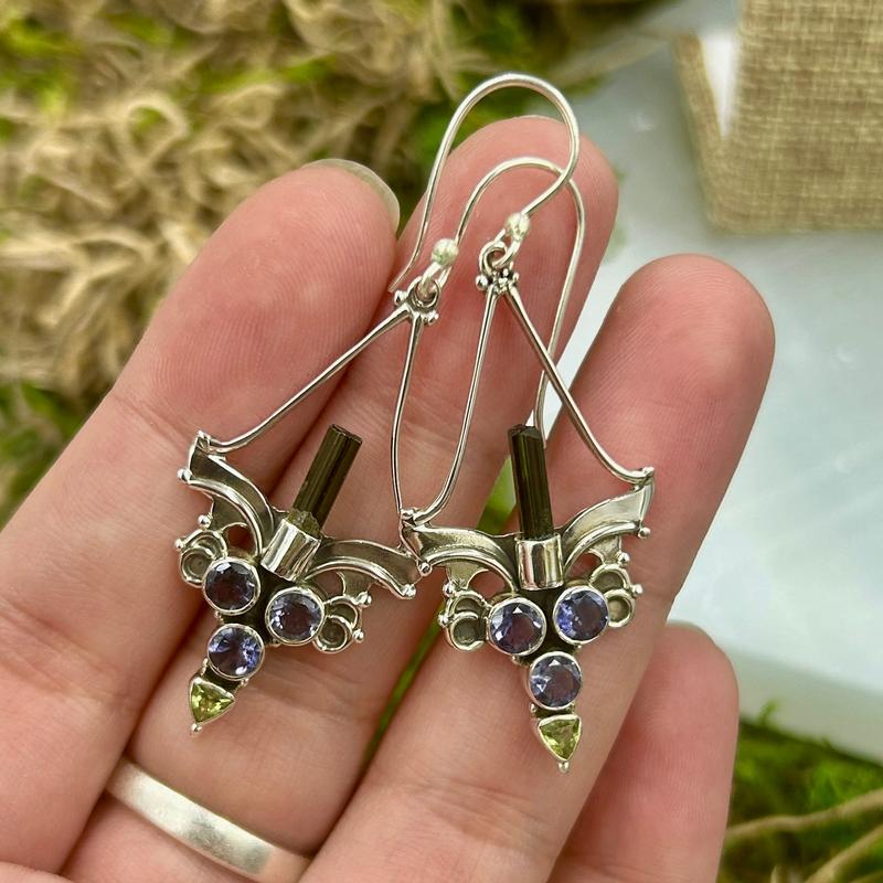 Vintage Chandelier Multi-Stone French Hook Earrings || .925 Sterling Silver-Nature's Treasures
