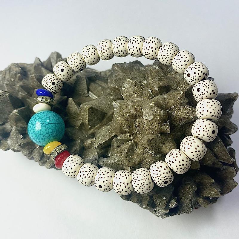 White Lotus Seeds With Blue Guru Bead Mala Bracelet-Nature's Treasures