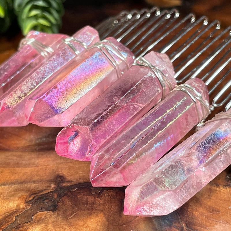 Wire Wrap Aura Quartz Point Hair Barrette || Aura Coated-Nature's Treasures