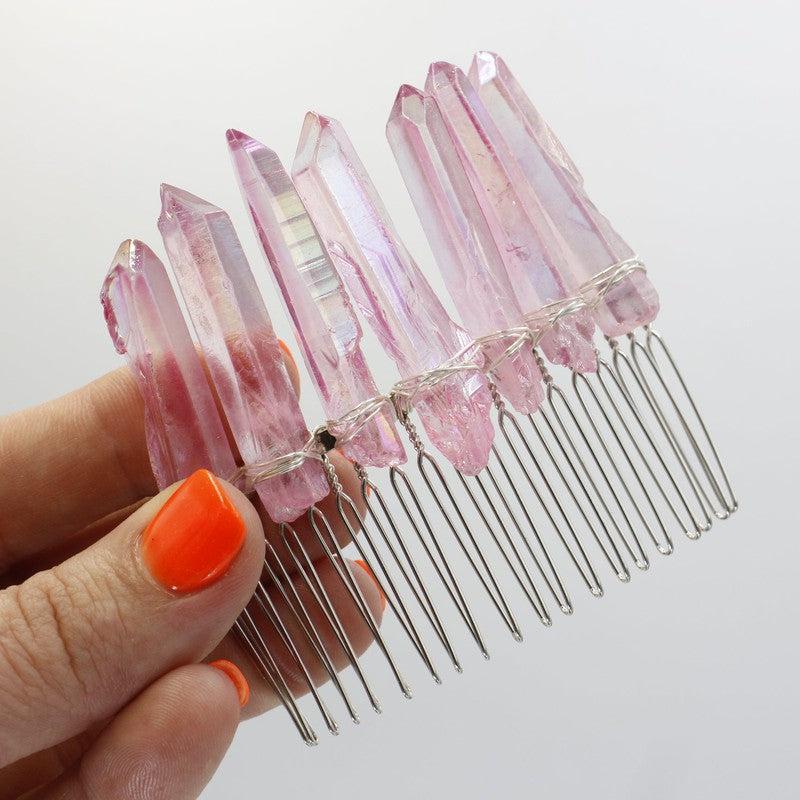 Wire Wrap Aura Quartz Point Hair Barrette || Aura Coated-Nature's Treasures