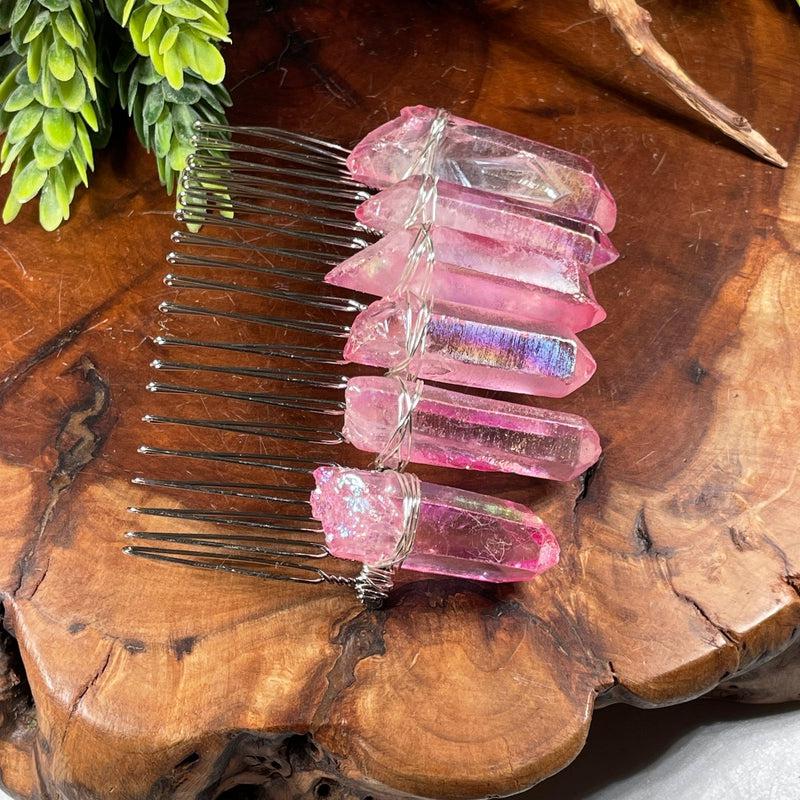 Wire Wrap Aura Quartz Point Hair Barrette || Aura Coated-Nature's Treasures