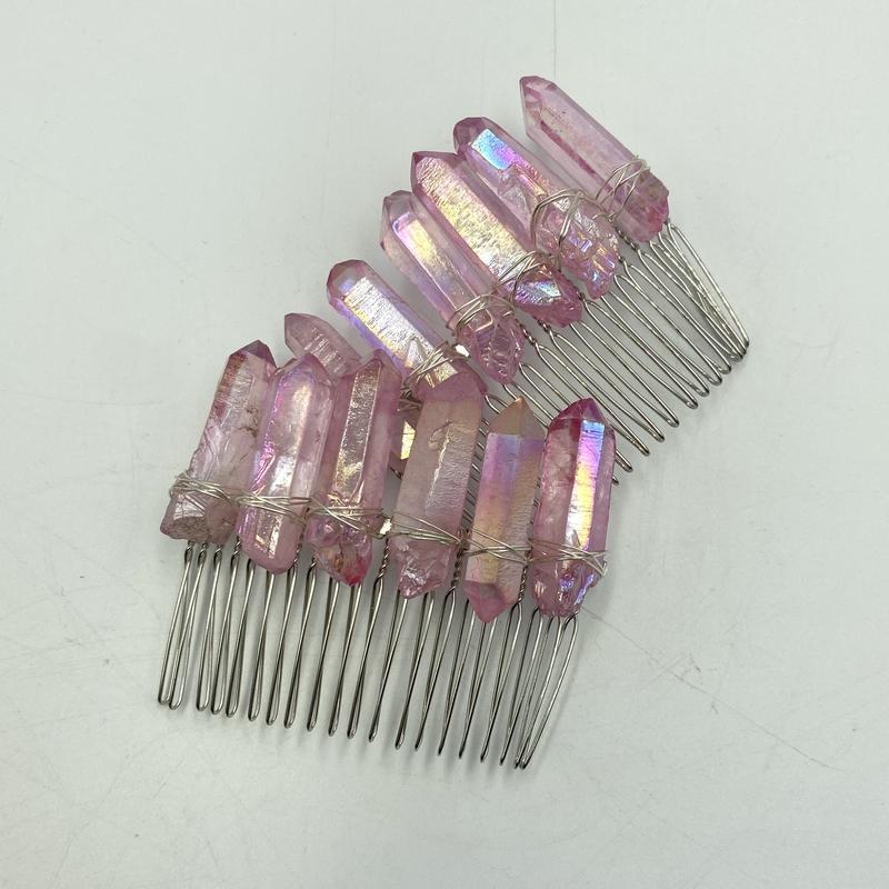 Wire Wrap Aura Quartz Point Hair Barrette || Aura Coated-Nature's Treasures