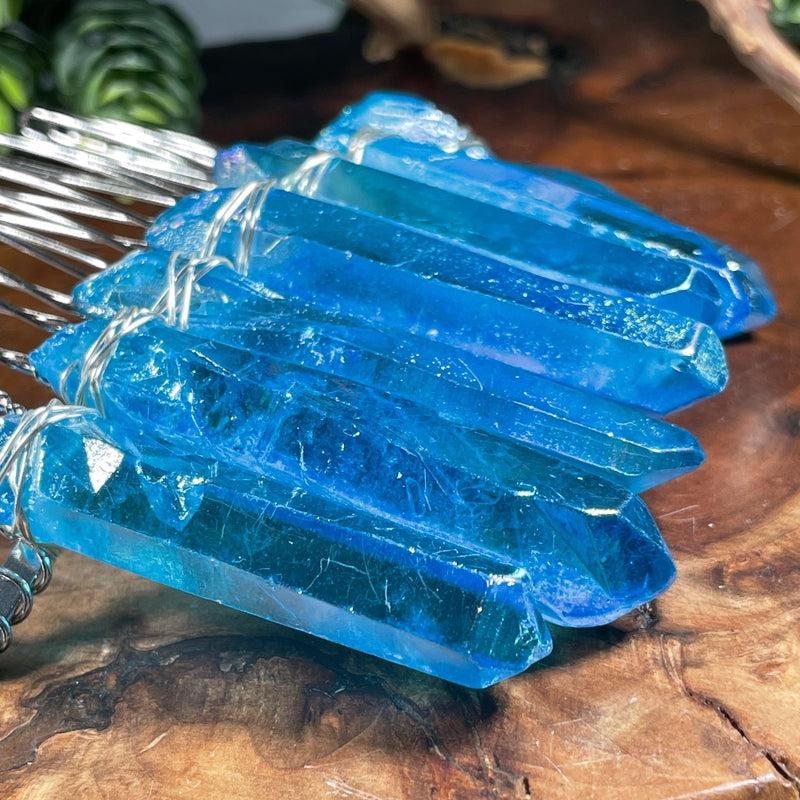 Wire Wrap Aura Quartz Point Hair Barrette || Aura Coated-Nature's Treasures