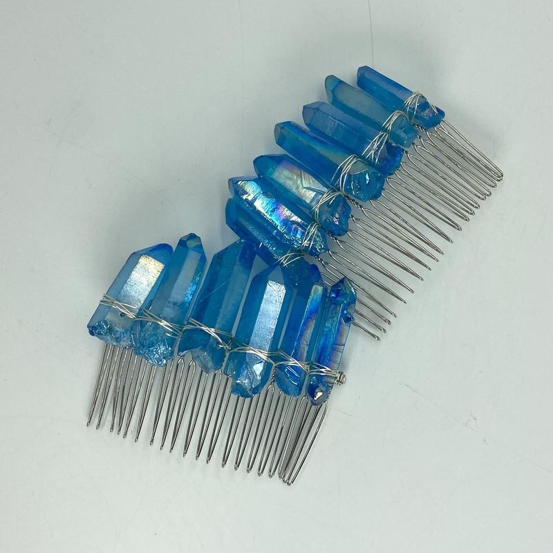 Wire Wrap Aura Quartz Point Hair Barrette || Aura Coated-Nature's Treasures